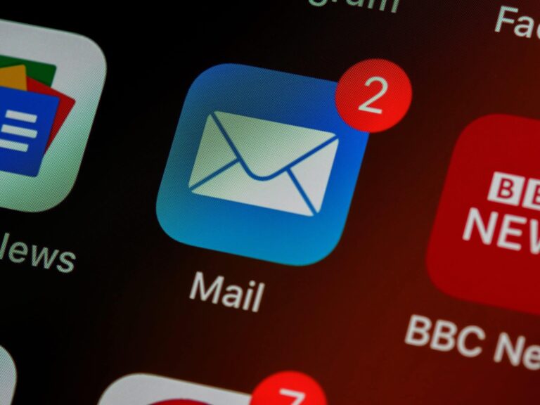 iPhone screen with mail application icon