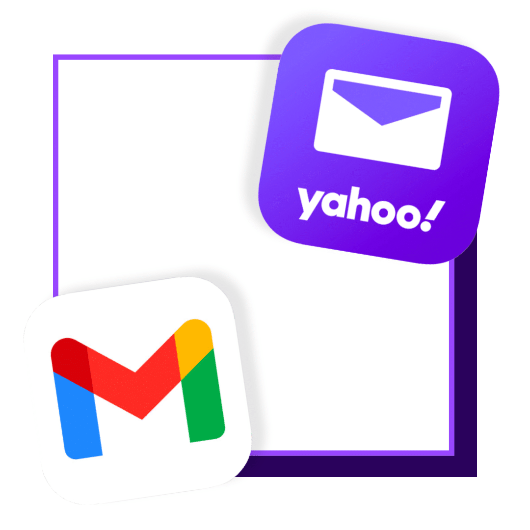 Gmail and Yahoo Mail logos on a white background, representing the upcoming February 2024 email update for email marketers