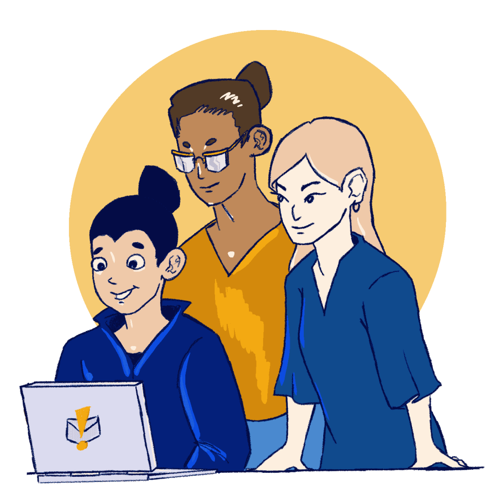 Three spammerai looking for a delivrability agency on a computer
